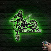 Custom Dirt Bike Metal Wall Art With Led Lights, Personalized Motocross Rider Metal Name Sign, Motorcycle Biker Metal Wall Led Decor